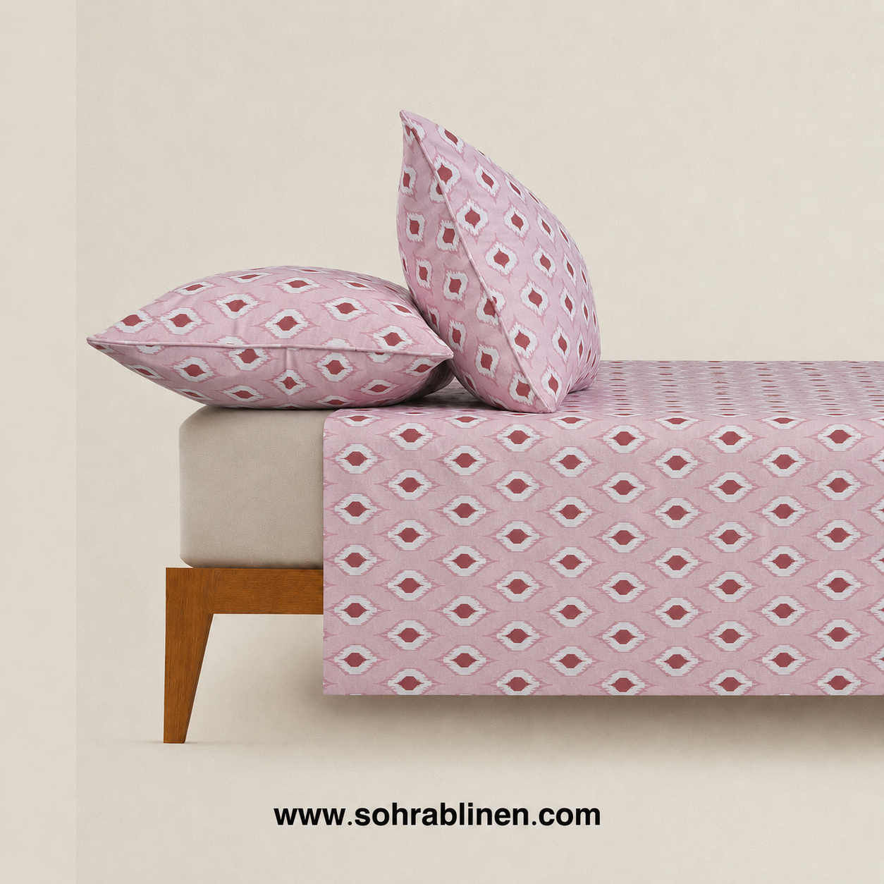 Blush Ikat T-150 Cotton Bed Sheet Set