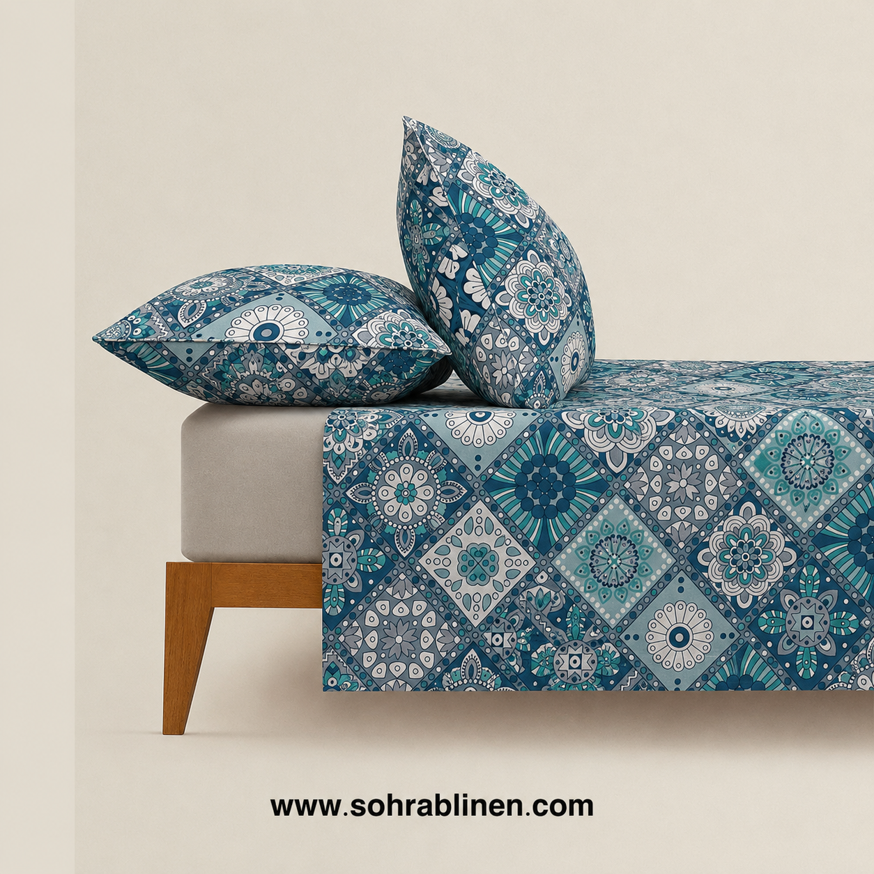 Ocean Mosaic T-150 Cotton Bed Sheet Set