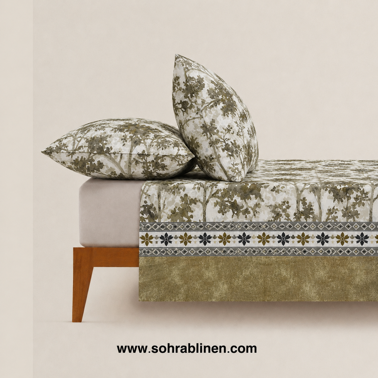 Olive Woodland T-150 Cotton Bed Sheet Set