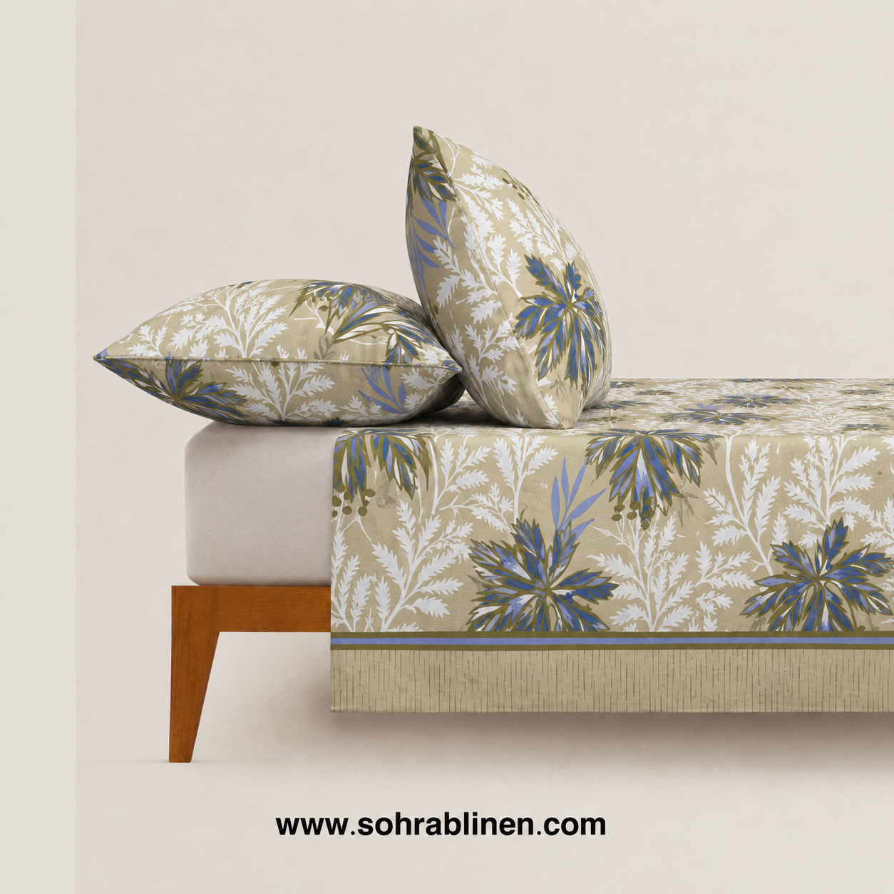 Blue Botanical T-150 Cotton Bed Sheet Set