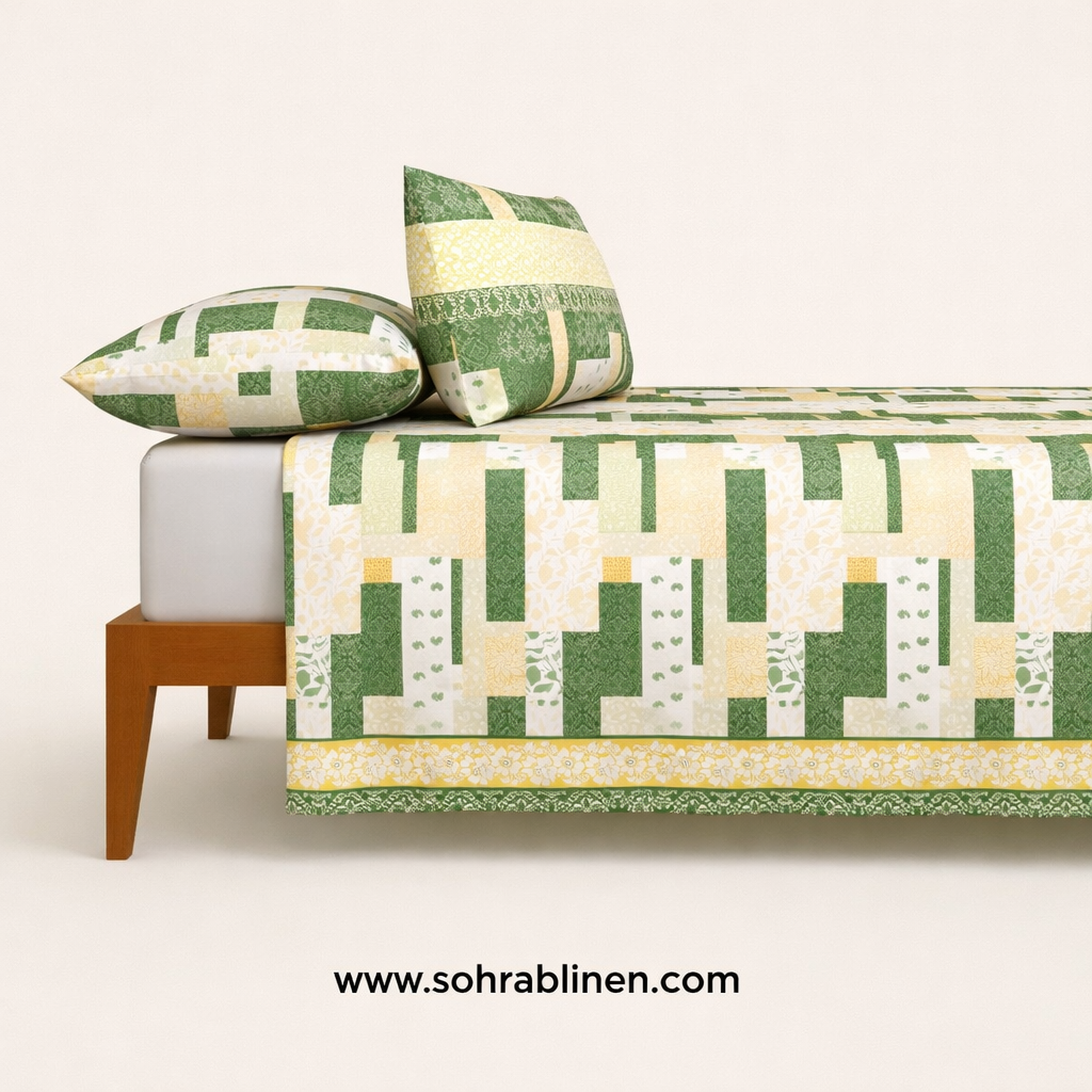 Olive Patch Cotton bedsheet Set