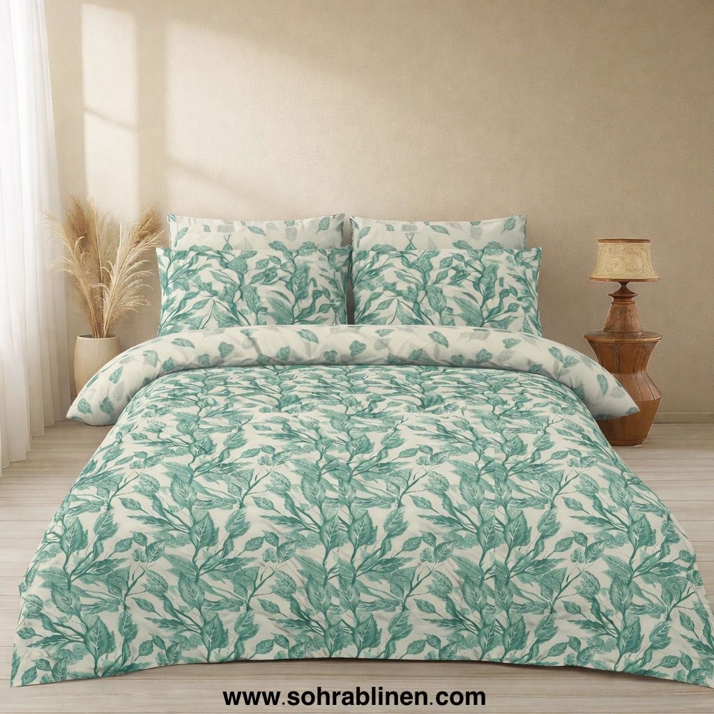 Green leaf Cotton bed sheet Set