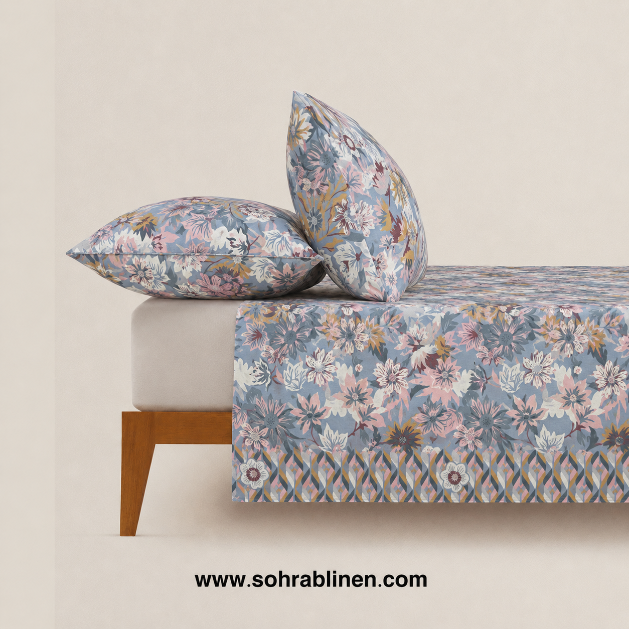 Sky Bloom Floral T-150 Cotton Bed Sheet Set