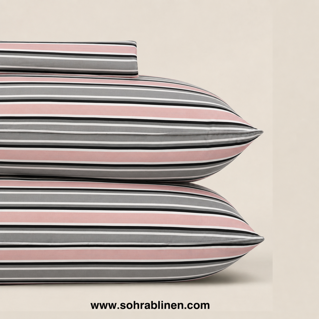 Blush Grey Stripe T-150 Cotton Bed Sheet Set