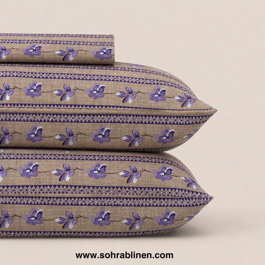 Lavender White stripe T-150 Cotton Bed Sheet Set