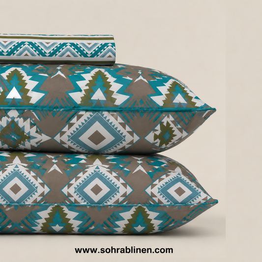 Ocean Mosaic T-150 Cotton Bed Sheet Set