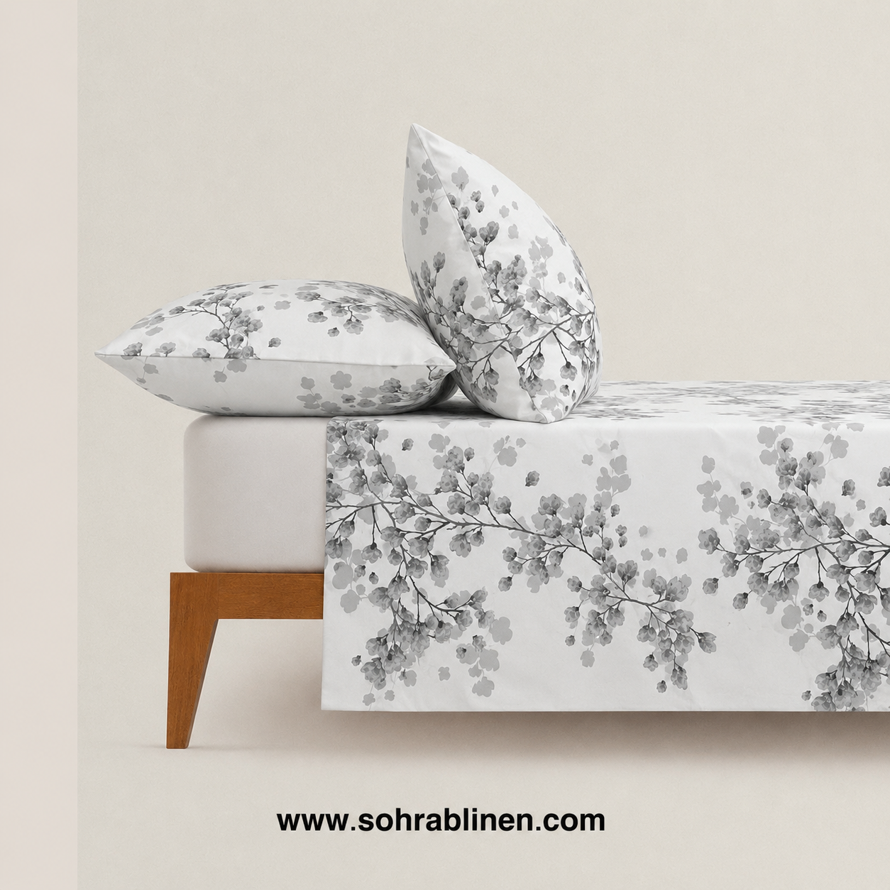 Grey Blossom Floral T-150 Cotton Bed Sheet Set