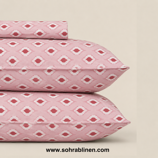 Blush Ikat T-150 Cotton Bed Sheet Set