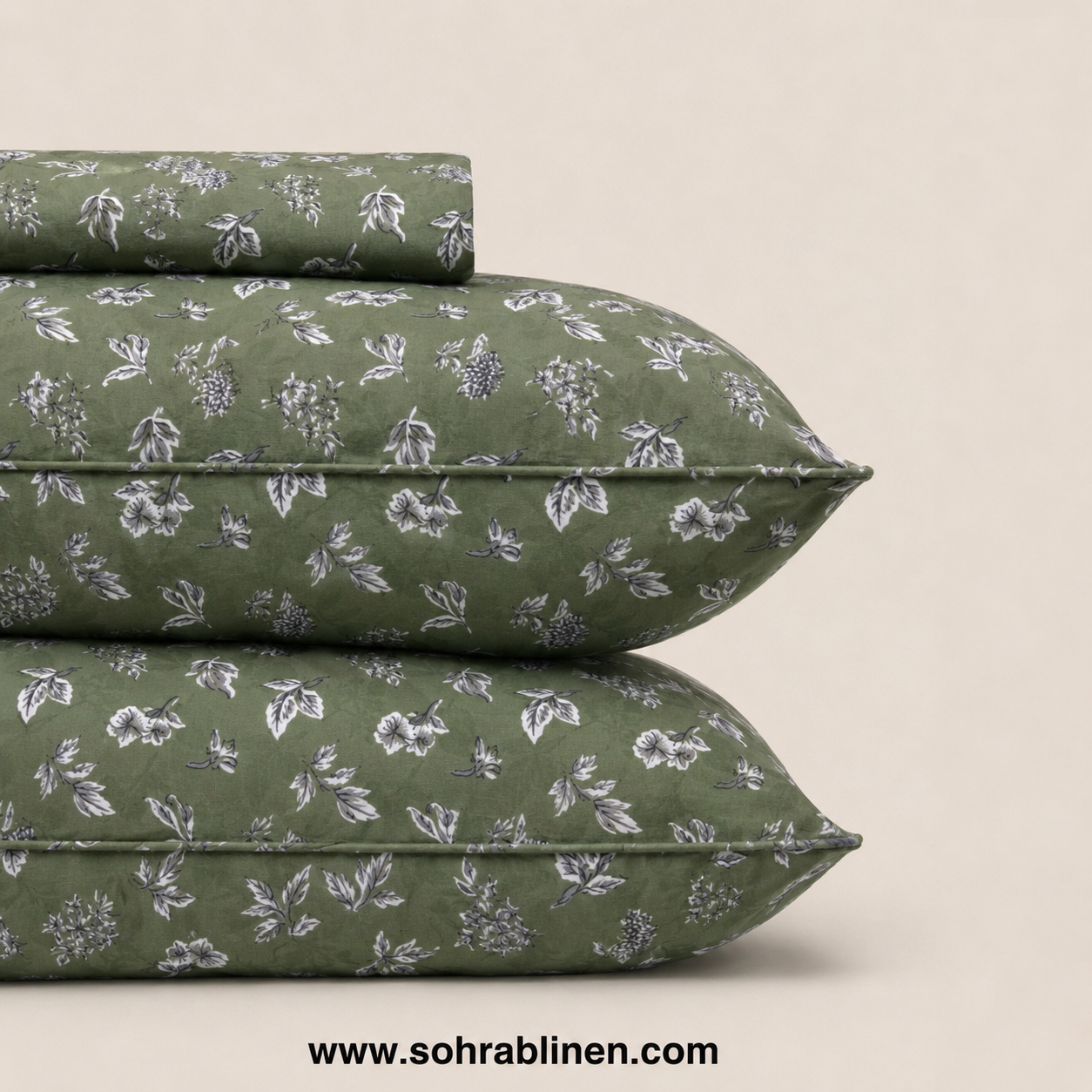 Sage Green Floral T-150 Cotton Bed Sheet Set