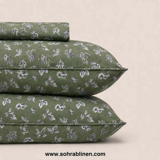 Sage Green Floral T-150 Cotton Bed Sheet Set