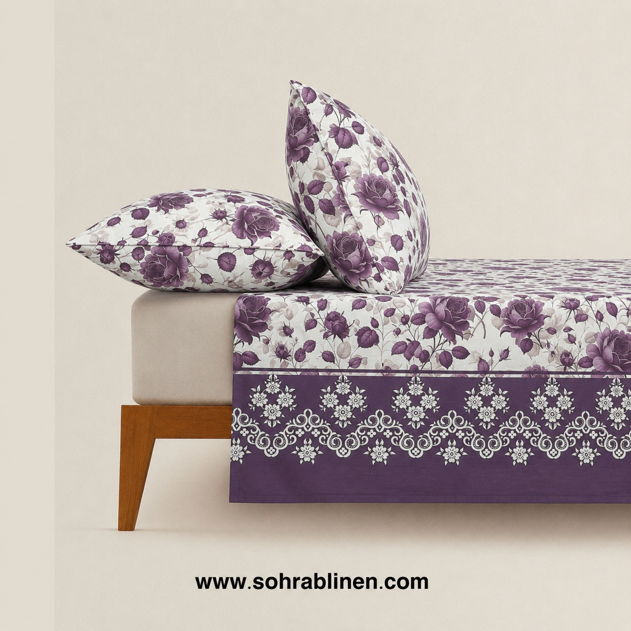 Royal violet Rose T-150 Cotton Bed Sheet Set