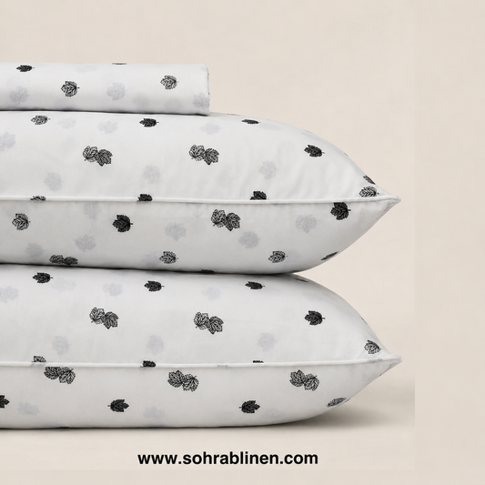 Monochrome Leaf T-150 Cotton Bed Sheet Set