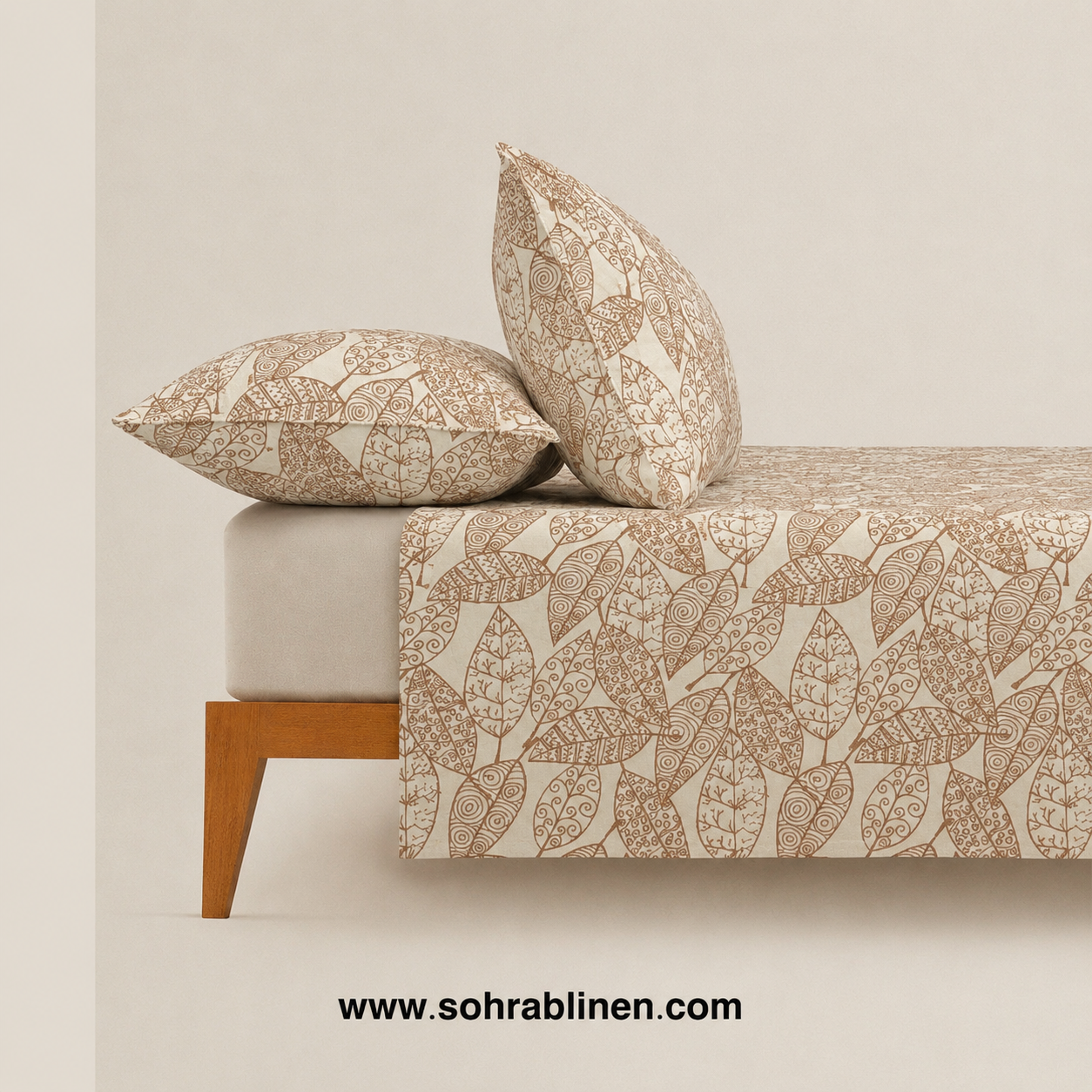 Natural Beige T-150 Cotton Bed Sheet Set