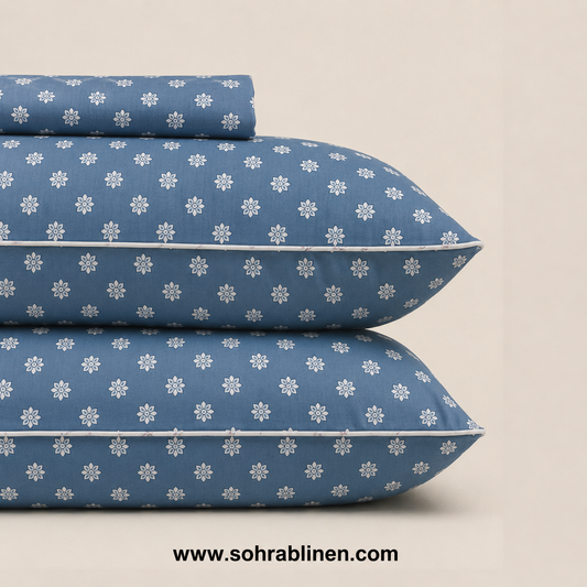 Blue Daisy T-150 Cotton Bed Sheet Set