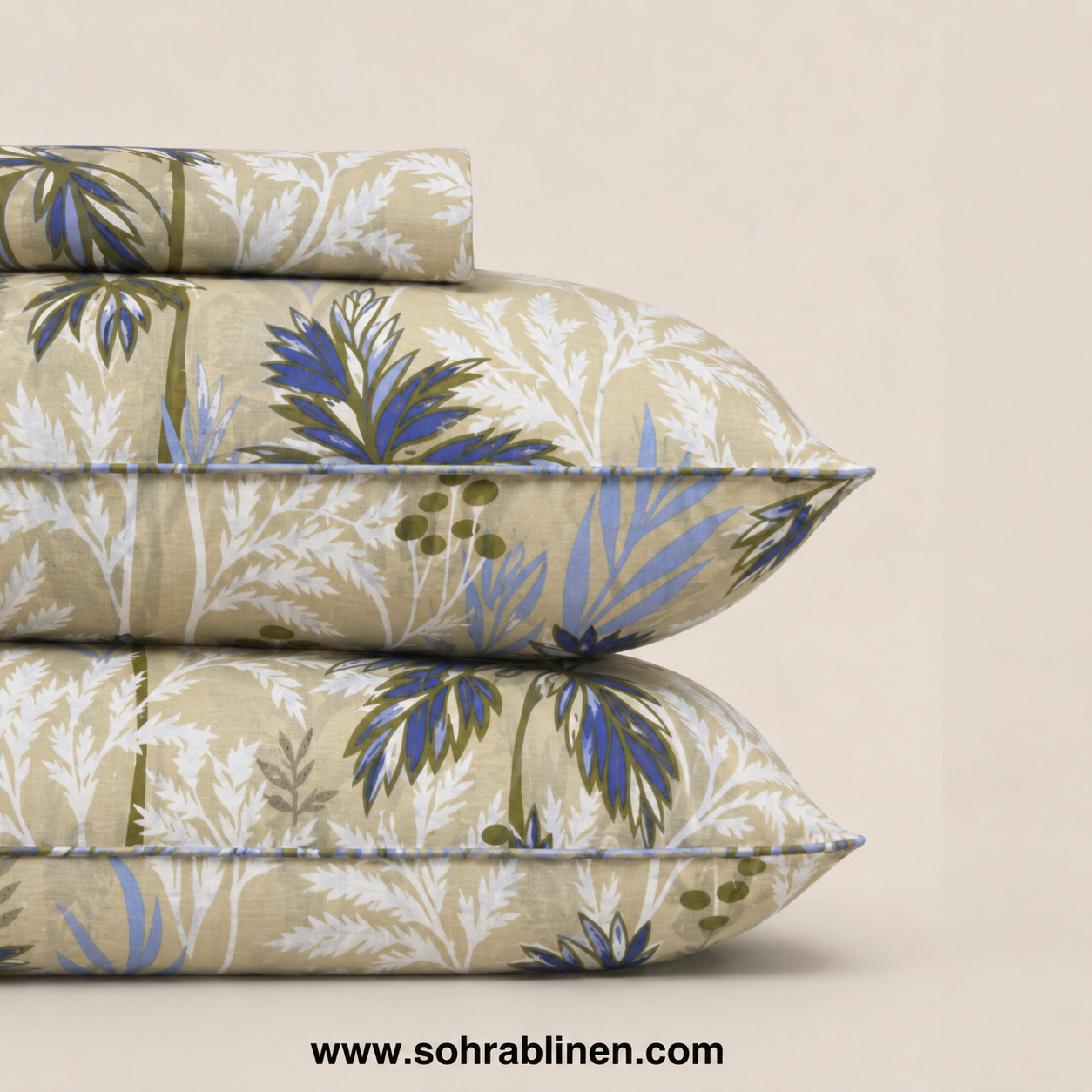Blue Botanical T-150 Cotton Bed Sheet Set