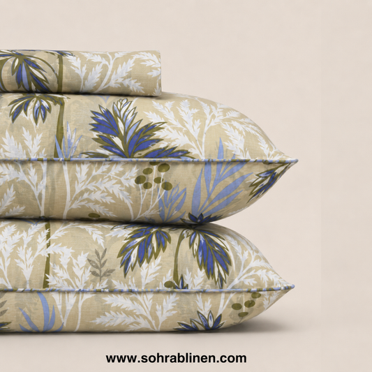 Blue Botanical T-150 Cotton Bed Sheet Set