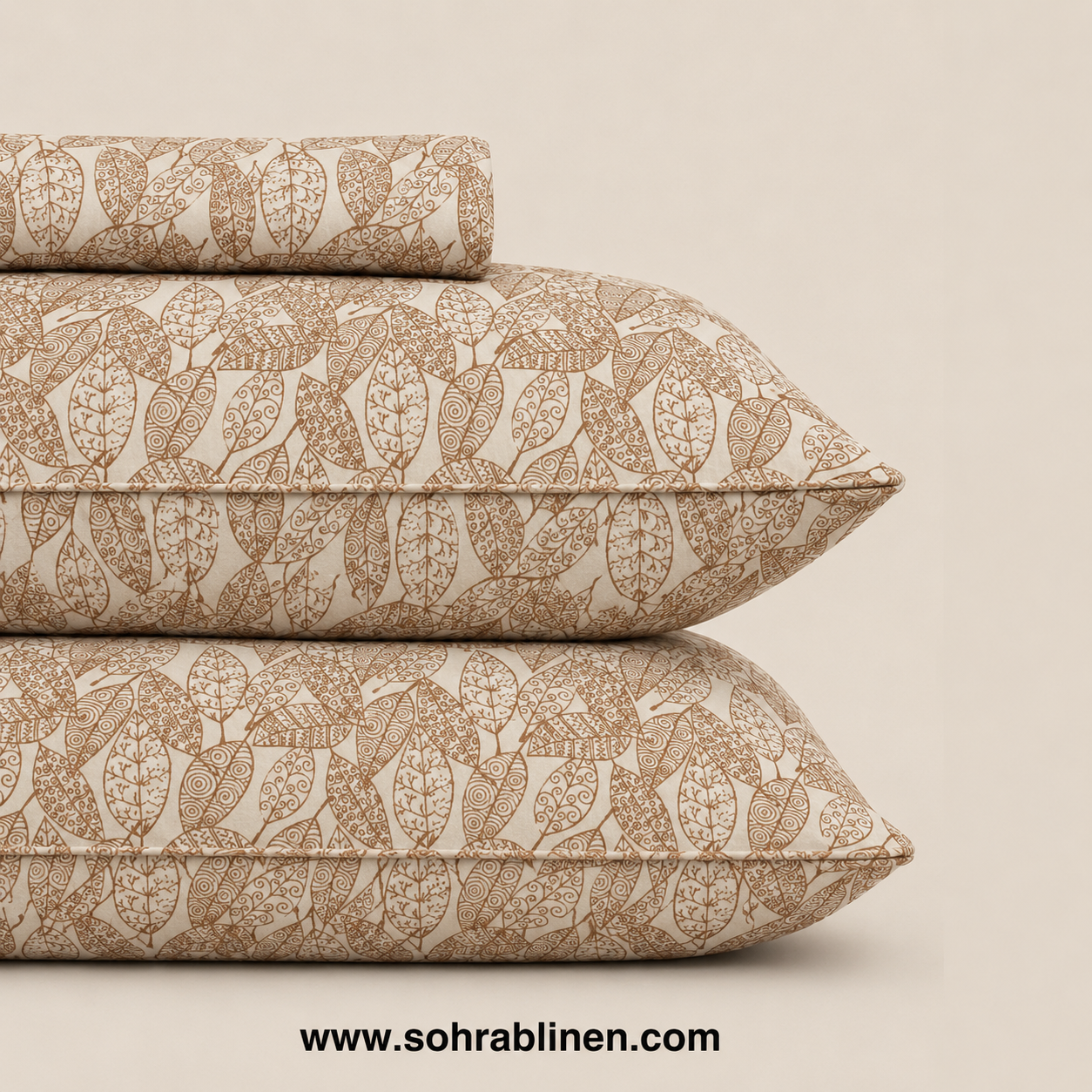 Natural Beige T-150 Cotton Bed Sheet Set