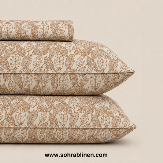 Natural Beige T-150 Cotton Bed Sheet Set