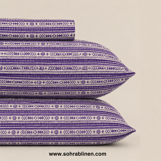 Purple Stripe T-150 Cotton Bed Sheet Set