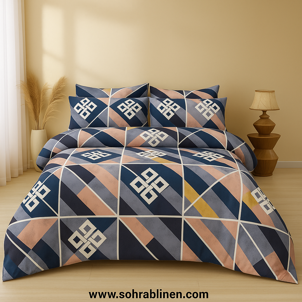 Royal Bloom Blue Bed Spread Set 6PC