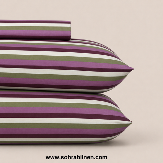 Mulberry stripe  T-150 Cotton Bed Sheet Set