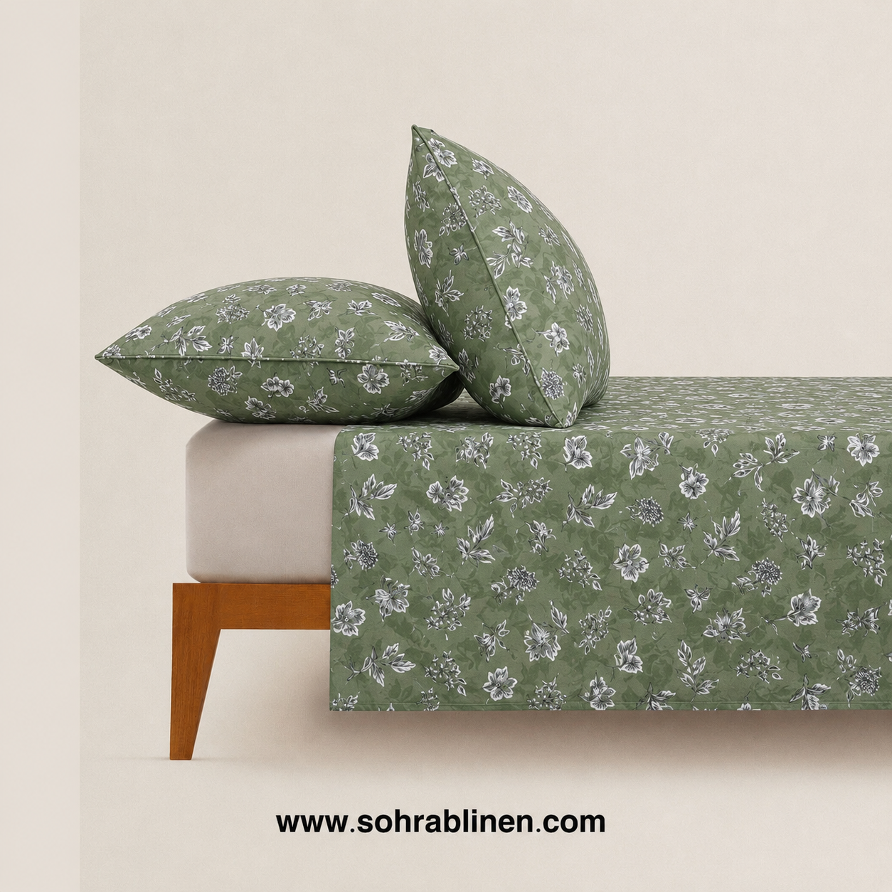 Sage Green Floral T-150 Cotton Bed Sheet Set