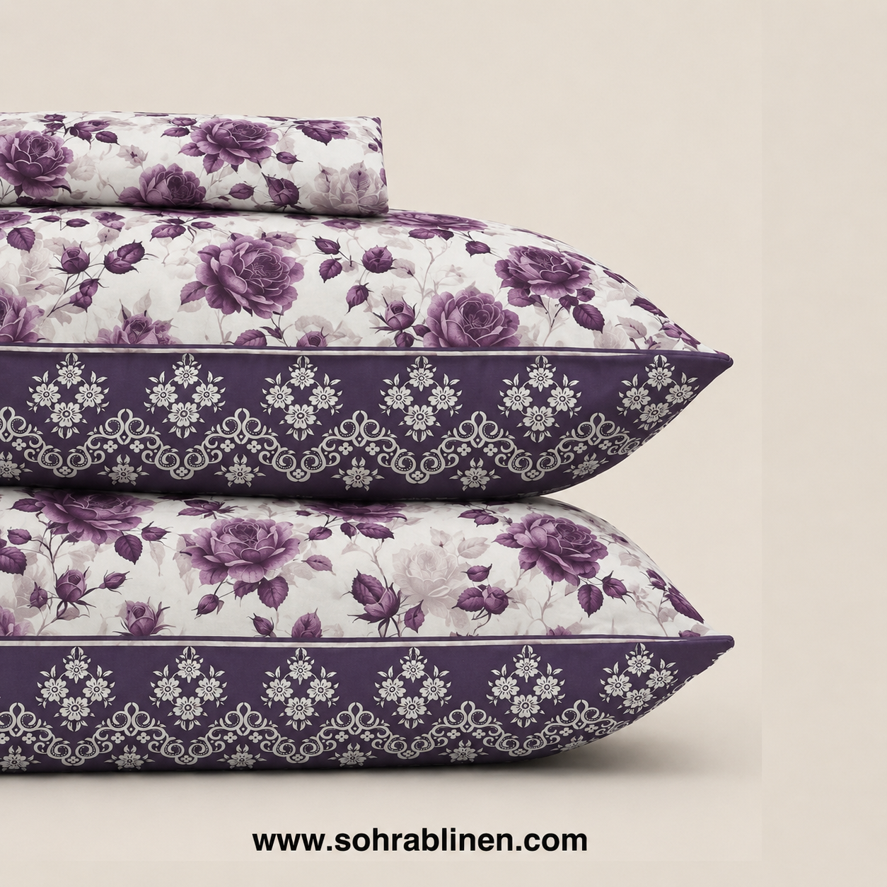 Royal violet Rose T-150 Cotton Bed Sheet Set