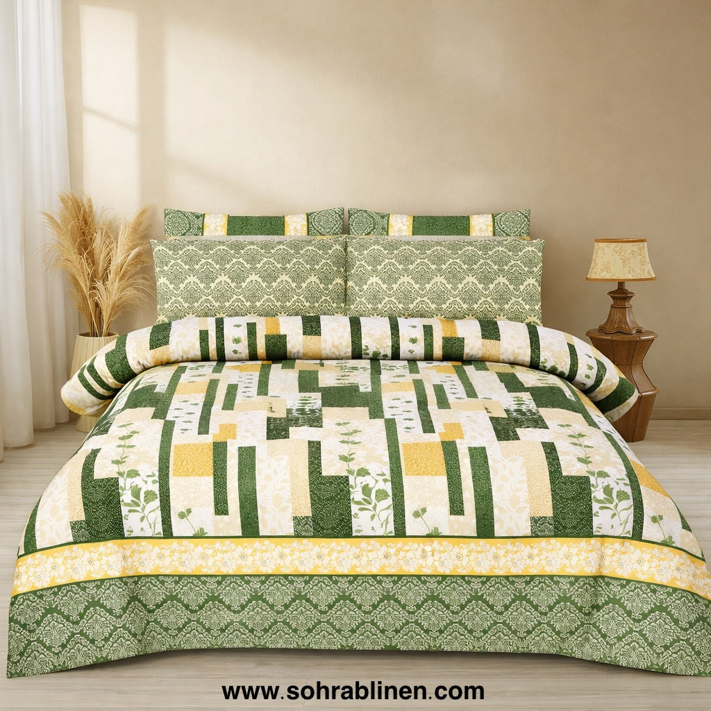 Olive Patch Cotton bedsheet Set