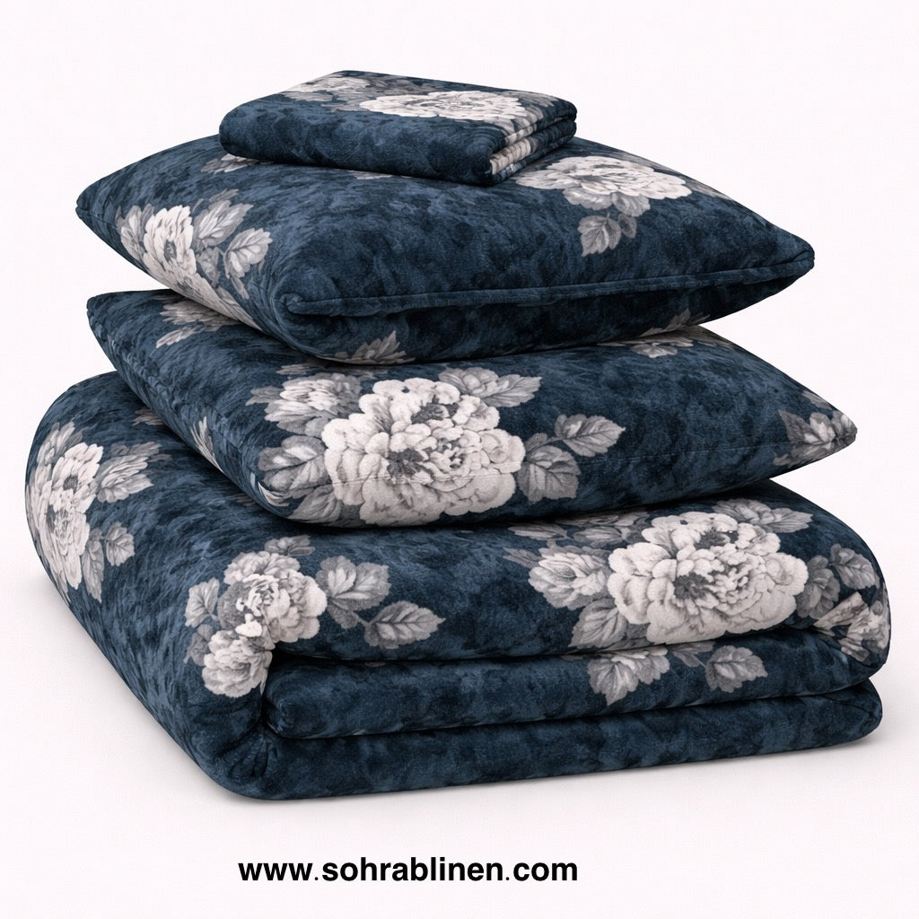 Teal Rose Luxury Fleece Bedding Set