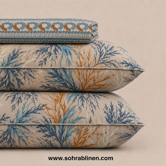 Coastal coral T-150 Cotton Bed Sheet Set