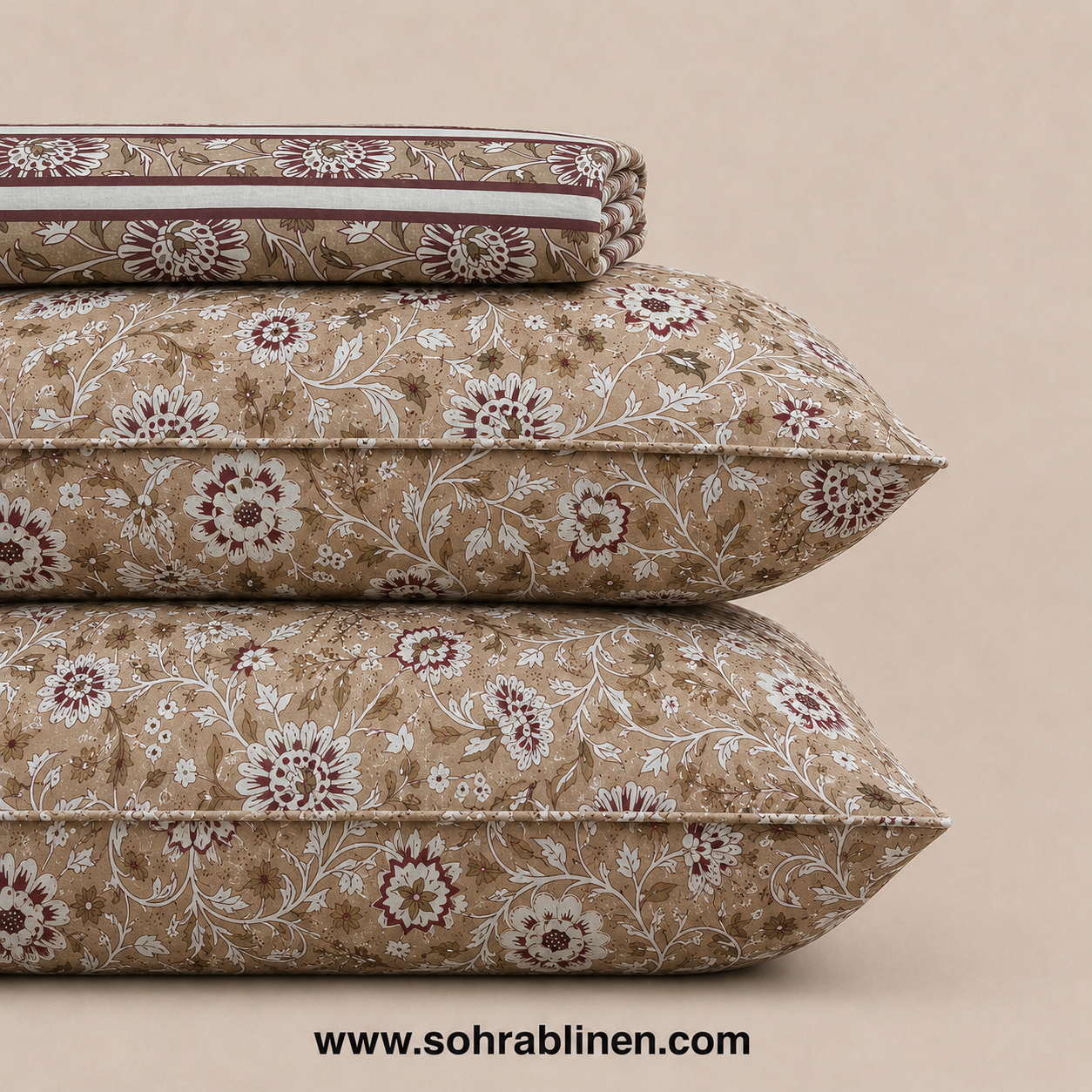 Vintage beige floral T-150 Cotton Bed Sheet Set