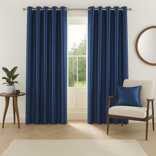 Plain blue curtain
