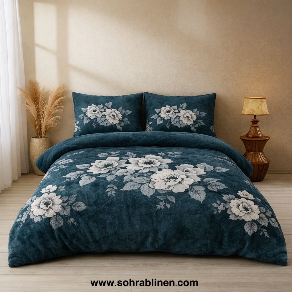 Teal Rose Luxury Fleece Bedding Set