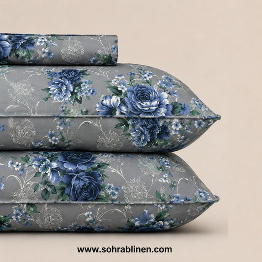 Crystal Blue Floral Bed sheet Set