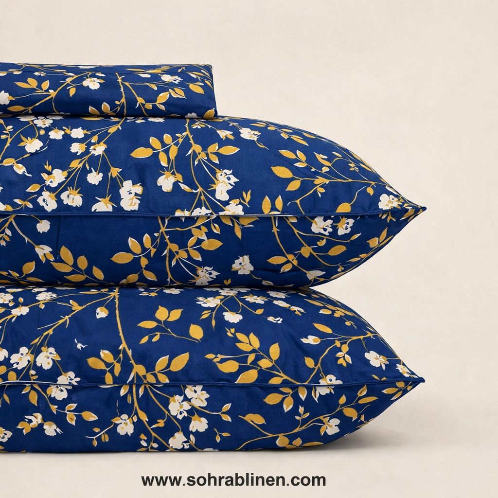 Signature Royal Blue Floral Cotton bedsheet Set