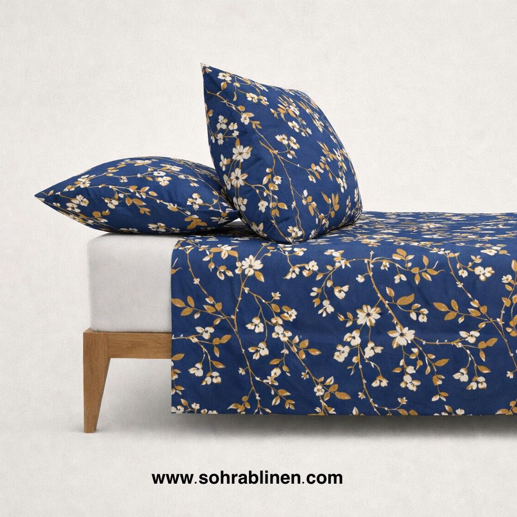 Signature Royal Blue Floral Cotton bedsheet Set