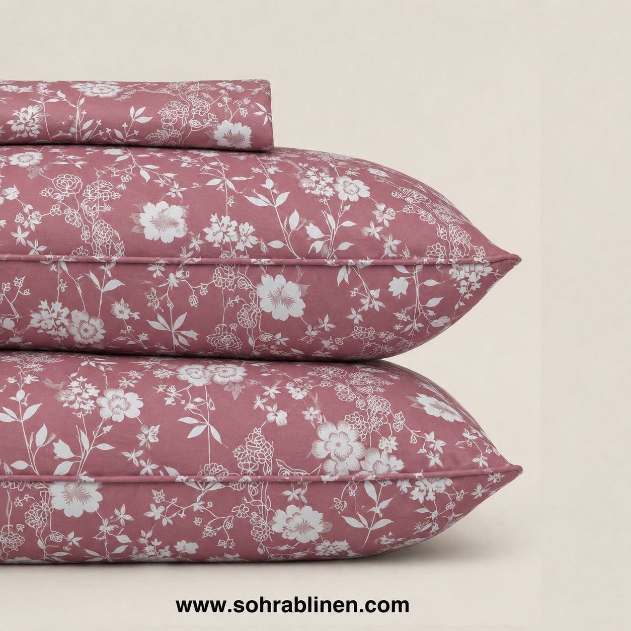 Dusty Pink Floral T-150 Cotton Bed Sheet Set