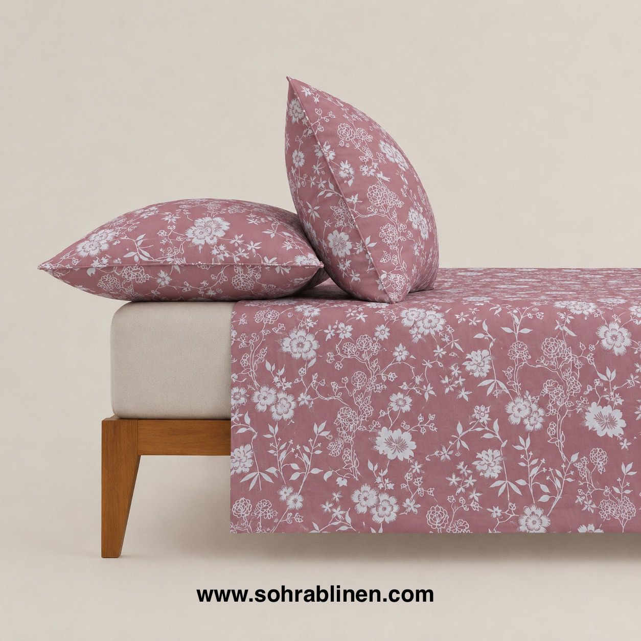 Dusty Pink Floral T-150 Cotton Bed Sheet Set